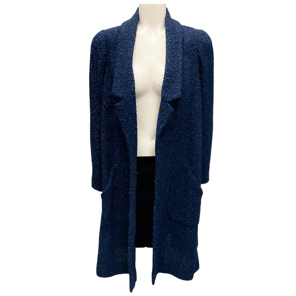 CHANEL Jackets & Blazers - CHANEL NAVY BLUE OPEN MID LENGTH TWEED COAT